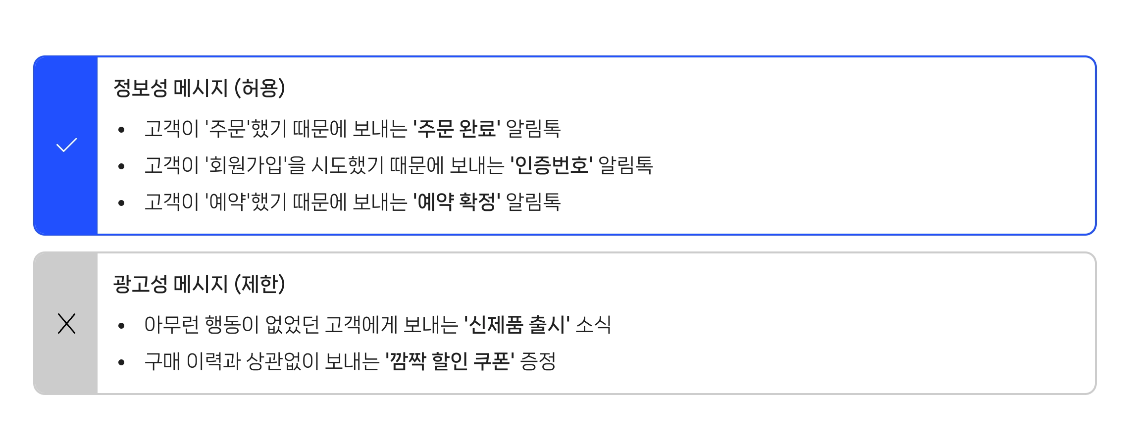 정보성 메시지와 광고성 메시지 예시