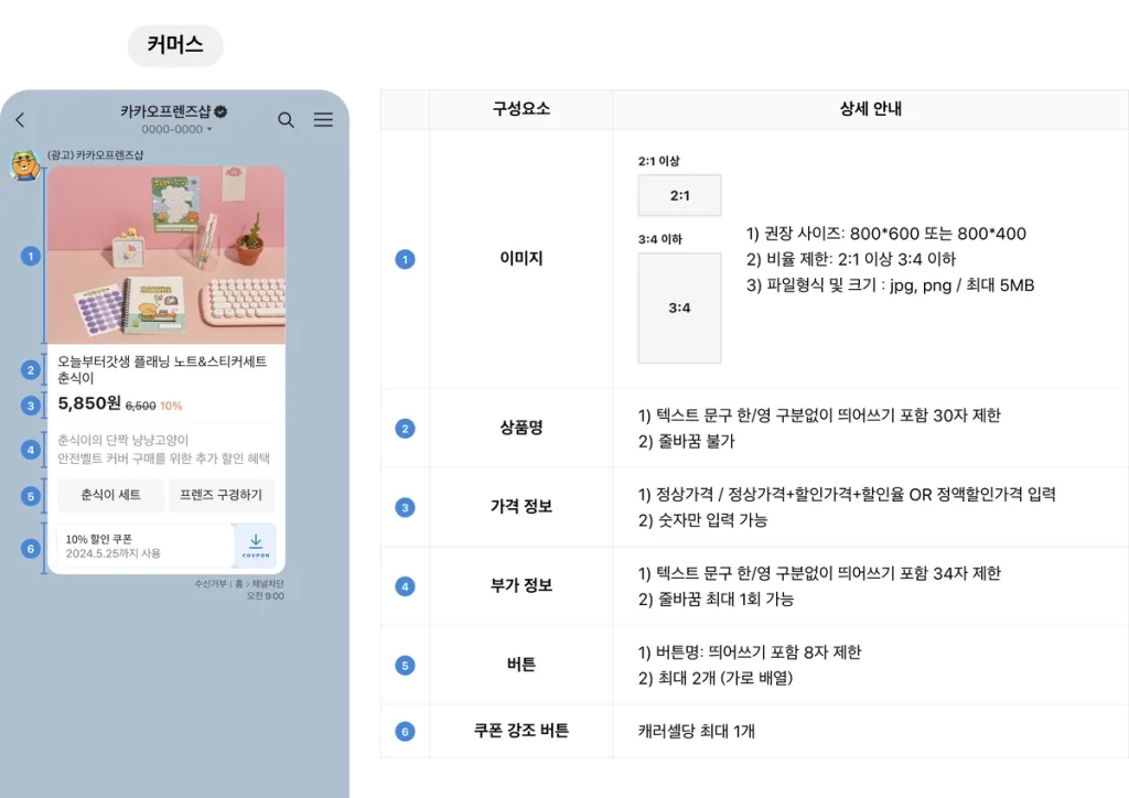 카카오 브랜드 메시지 커머스 예시