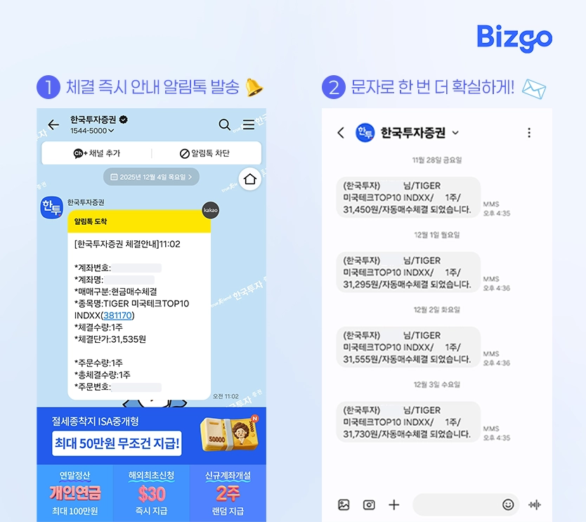 한국투자증권 적립식 자동 매수｜ 알림톡과 문자의 콜라보