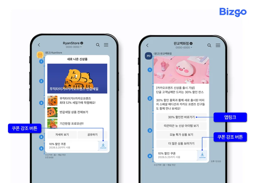 프로모션에 특화된 카카오 브랜드 메시지의 버튼 기능
