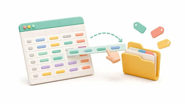 엑셀 고객 데이터를 정리하는 CRM 마케팅 시작 장면 일러스트