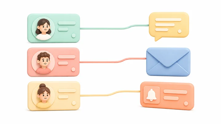 고객마다 다른 메시지를 보내는 CRM 마케팅 개념 일러스트